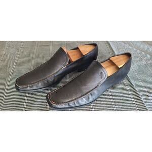 Salvatore Ferragamo Fort- black perforated leather- slip-on loafer- Mens 10 NICE